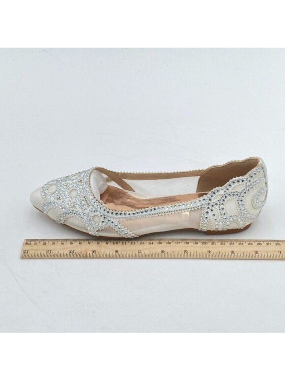 XYD Women Elegant Pointed Toe Rhinestone Flats Mesh Slip On Low Heel Crystal